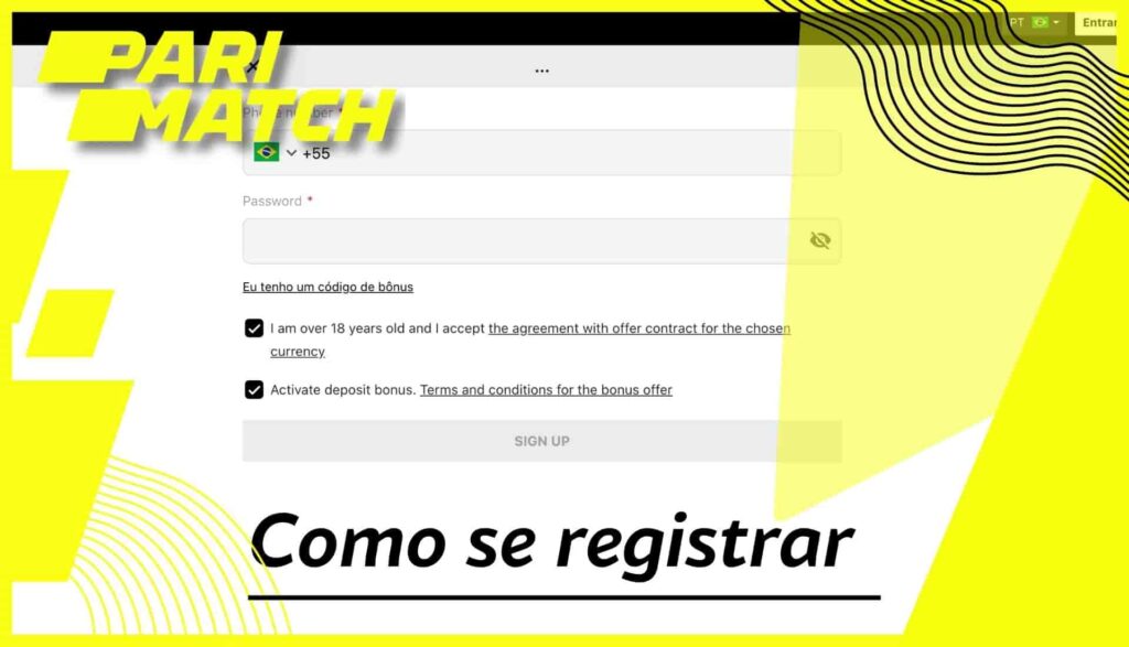 Instruções para se cadastrar no site da Parimatch Brasil